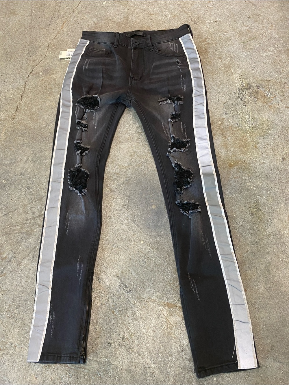 Black Skinny Jeans with Light Gray Side Stripe 30 Waist